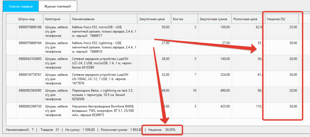 Отображение наценки в накладной